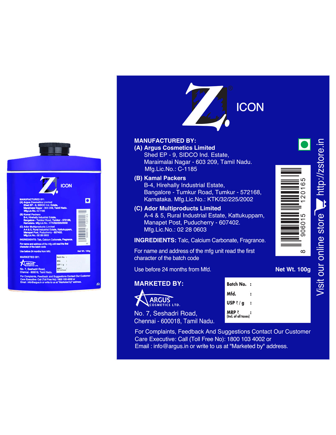 Z Men's Classic Talc 100g pack of 2 and Icon Talc 100g