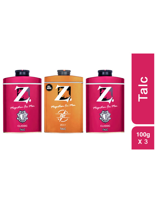 Z Men's Classic Talc 100g pack of 2 and Zest Talc 100g