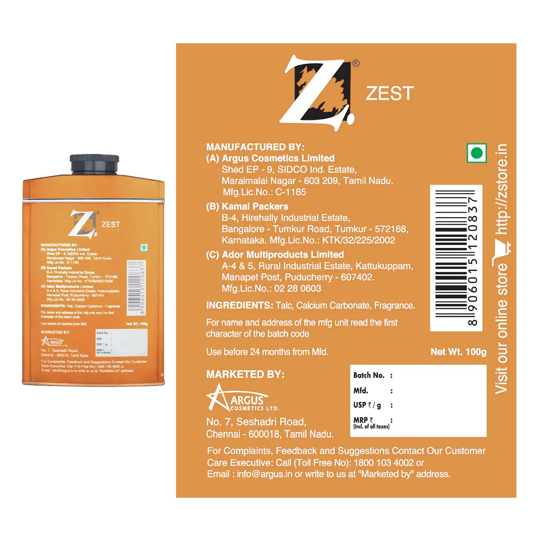 Zest Talc 100G Buy 1 Get 1