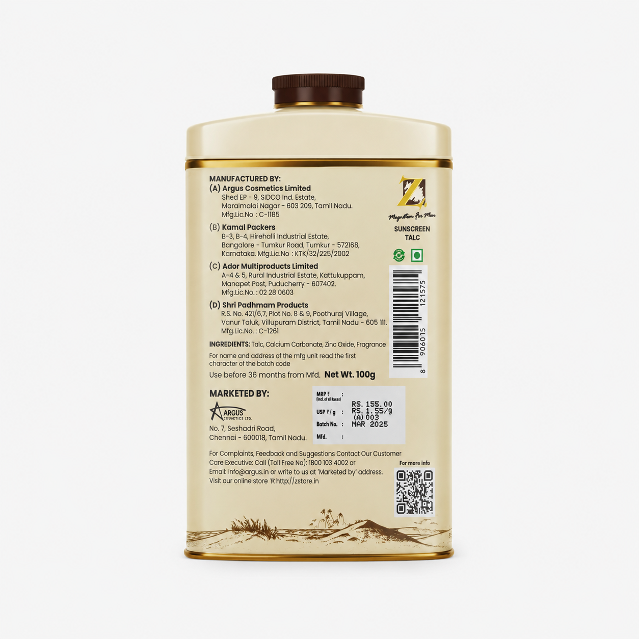 Z Sunscreen Talc