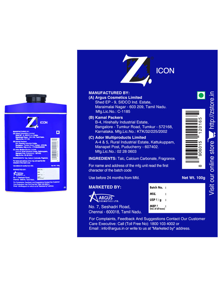 Z Men's Classic Icon Zest Talc, 100g pack of 3