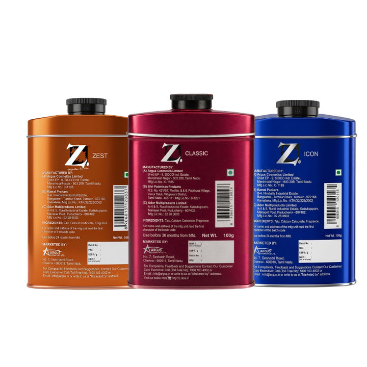 Z Men's Classic Icon Zest Talc, 100g pack of 3