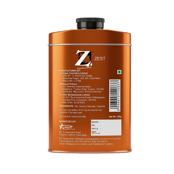 Z Men's Zest Talc, 100g pack of 3