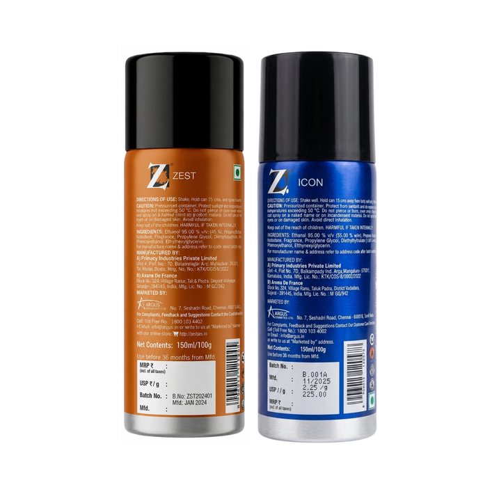Z Men's Icon & Zest Deo, 150 ml pack of 2