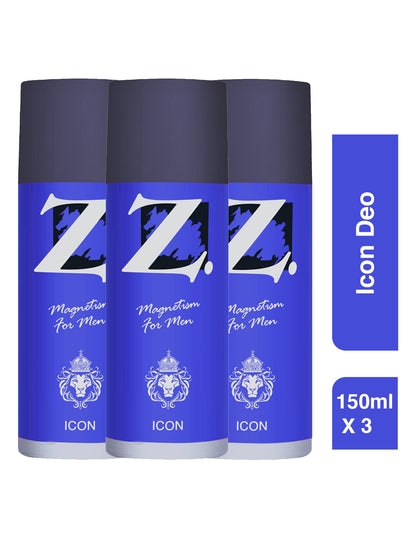 Z Men's Icon Deo, 150ml X 3, Spicy & Bold Fragrance, Luxury deodorants, Prevents Odor, Refreshing Premium Aromatic Long lasting Perfume, Body Spray for Party, Office, Date (Pack of 3)