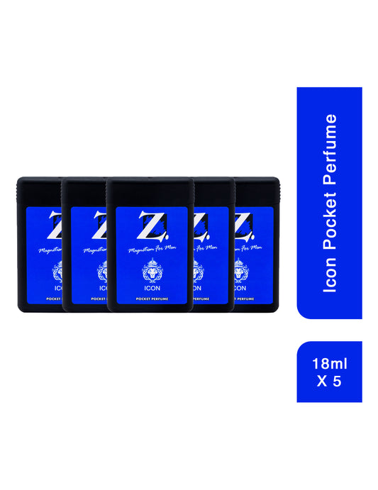 Z Men's Icon Deo, 18ml X 5, Spicy & Bold Fragrance, Pocket Perfume, Prevents Odor, Refreshing Premium Aromatic Long lasting Perfume, Body Spray for Party, Office, Date (Pack of 5)