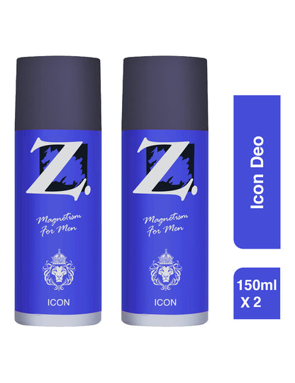 Z Men's Icon Deo, 150ml X 2, Spicy & Bold Fragrance, Luxury deodorants, Prevents Odor, Refreshing Premium Aromatic Long lasting Perfume, Body Spray for Party, Office, Date (Pack of 2)