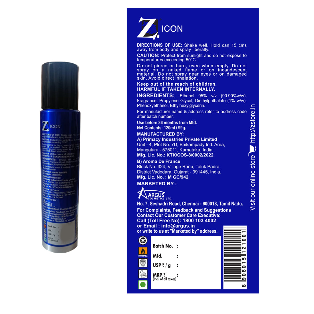 Z Men's Icon No Gas Deo, 120ml, Spicy & Bold Fragrance, Luxury deodorants, Prevents Odor, Refreshing Premium Aromatic Long lasting Perfume, Body Spray for Party, Office, Date