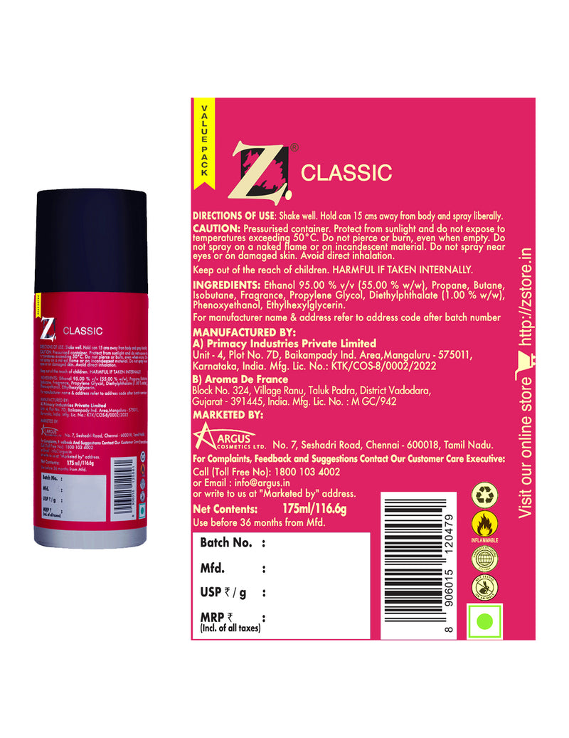 Z Men's Classic Deo 175ml pack of 2 — image 3