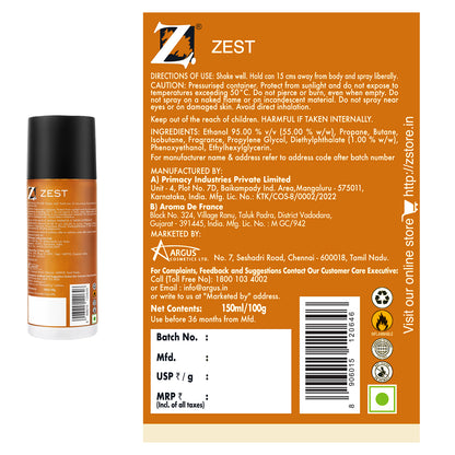 Z Men's Icon & Zest Deo, 150ml X 2, Spicy, Fresh Fragrance, Luxury deodorants, Prevents Odor, Refreshing Premium Aromatic Long lasting Perfume, Body Spray for Party, Office, Date (Pack of 2)