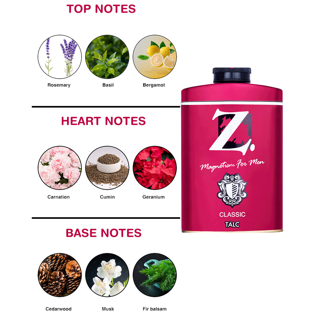 Z Men's Classic Talc, 50g x 4, Woody & Musky Fragrance, Premium
