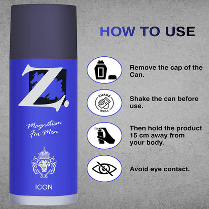 Z Men's Icon Deo, 150ml, Spicy & Bold Fragrance, Luxury deodorants, Prevents Odor, Refreshing Premium Aromatic Long lasting Perfume, Body Spray for Party, Office, Date