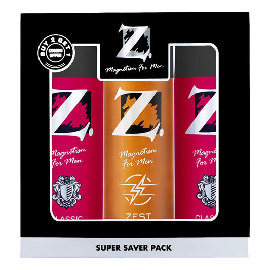 Z Men's Classic & Zest Deo, 150ml X 3, Musky, Fresh Fragrance, Super saver pack, Luxury deodorants, Prevents Odor, Refreshing Premium Aromatic Long lasting Perfume, Body Spray for Party, Office, Date (Pack of 3)