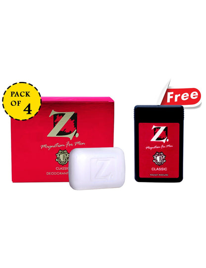 Classic Deodorant Soap 125g (Pack of 4) with Free 18ml Classic Deo Pocket Perfume