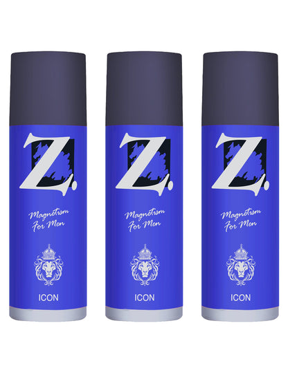 Z Men's Icon Deo, 150ml X 3, Spicy & Bold Fragrance, Luxury deodorants, Prevents Odor, Refreshing Premium Aromatic Long lasting Perfume, Body Spray for Party, Office, Date (Pack of 3)