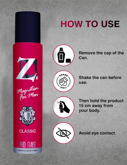 Z Men's Classic No Gas Deo, 120ml, Buy 1 Get 1, Woody, Musky Fragrance, Luxury deodorants, Prevents Odor, Refreshing Premium Aromatic Long lasting Perfume, Body Spray for Party, Office, Date